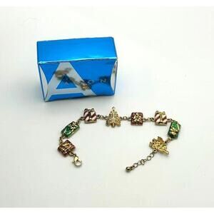 Avon Christmas Charm Bracelet with Box – 1980s Vintage Holiday Gift Jewelry